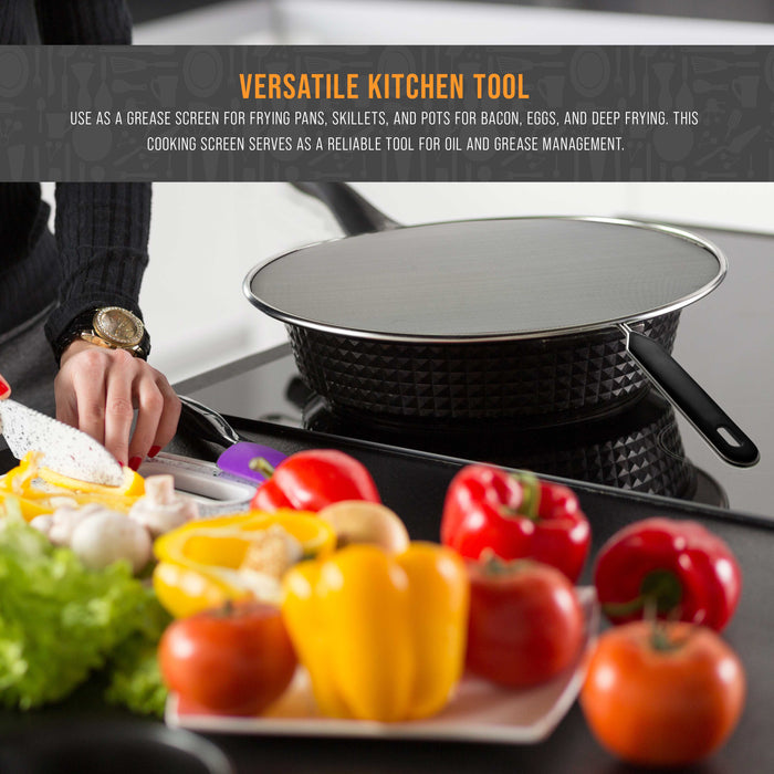 U.S. Kitchen Supply 3-Piece Stainless Steel Splatter Guard Set 13" Fine Mesh Cover, Grease & Oil, Splatter Screen for Frying Pan, Cooking Pots, with Comfort Grip Handles