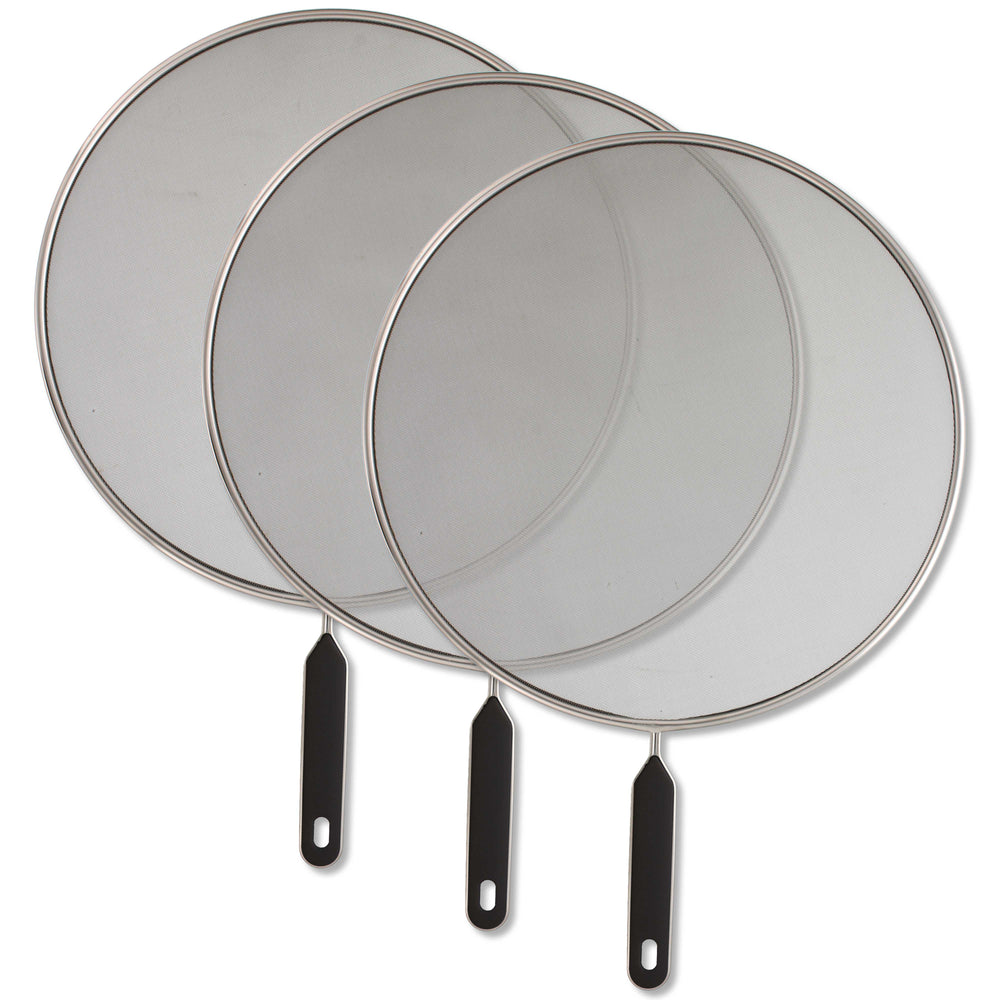 U.S. Kitchen Supply® Set of 3 Classic 13" Splatter Screens - Stainless Steel Fine Mesh, Comfort Grip Handles, Boiling Pots Frying Pans Grease Oil Guard