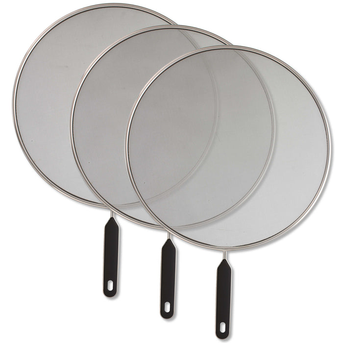 U.S. Kitchen Supply® Set of 3 Classic 13" Splatter Screens - Stainless Steel Fine Mesh, Comfort Grip Handles, Boiling Pots Frying Pans Grease Oil Guard