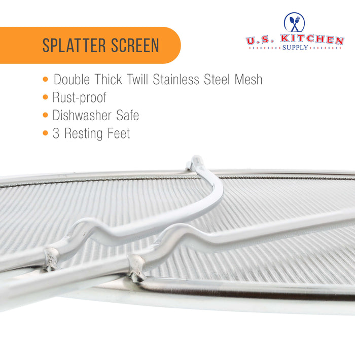 U.S. Kitchen Supply® 13" Stainless Steel Fine Mesh Splatter Screen with Resting Feet