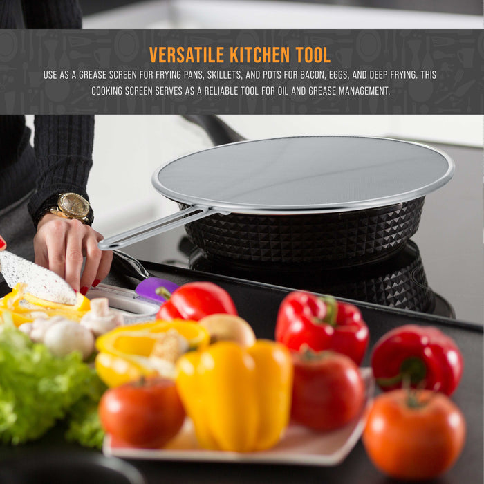 Stainless Steel Splatter Guard 13" Fine Mesh Cover, Grease & Oil, Splatter Screen for Frying Pan, Cooking Pots, with Resting Feet