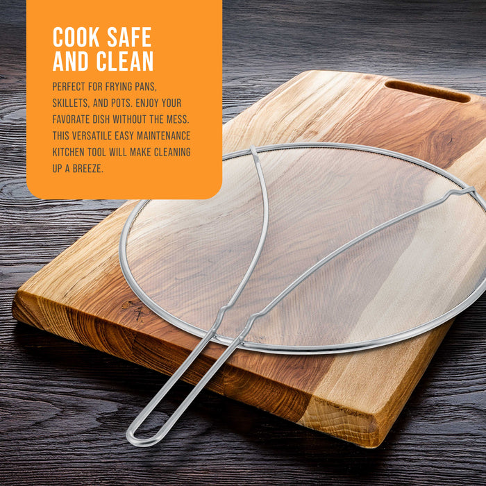 Stainless Steel Splatter Guard 13" Fine Mesh Cover, Grease & Oil, Splatter Screen for Frying Pan, Cooking Pots, with Resting Feet