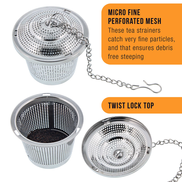 U.S. Kitchen Supply® - 2 Premium Stainless Steel Tea Ball Strainer Infusers - 2" Size with Micro Perforated Mesh - Steep Loose Leaf Tea, Herbal, Spices