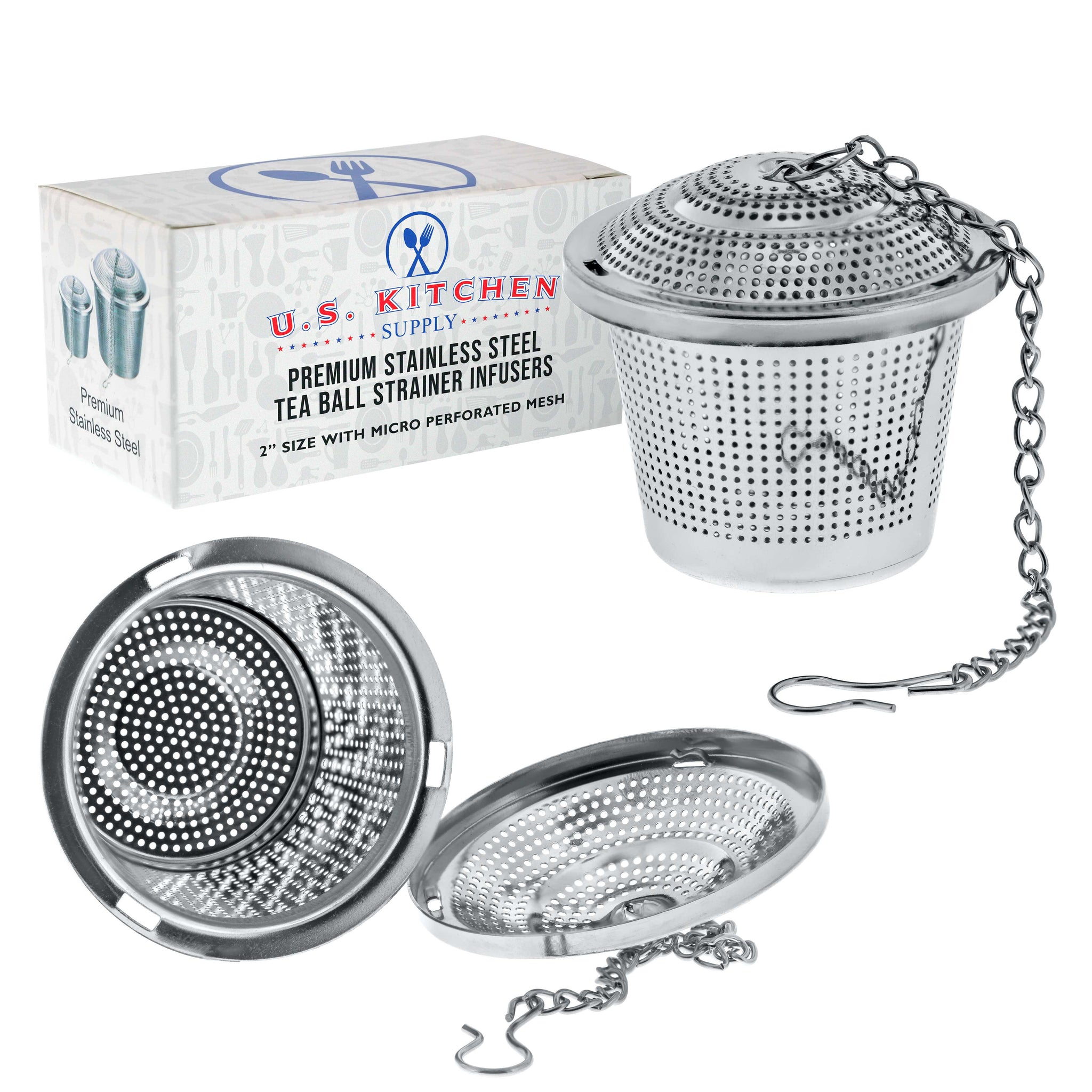 U.S. Kitchen Supply® - 2 Premium Stainless Steel Tea Ball Strainer Infusers - 2