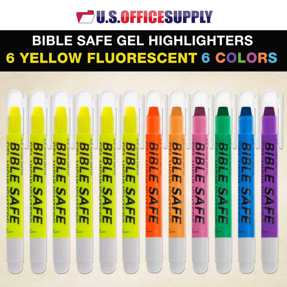 U.S. Office Supply Bible Safe Highlighter Set of 12, 6 Neon Yellow Highlight Colors & 6 Additional Colors, Dry Bible Highlighters No Bleed, Fade or Smear, Safe Gel Markers, Accessories, Study Guide