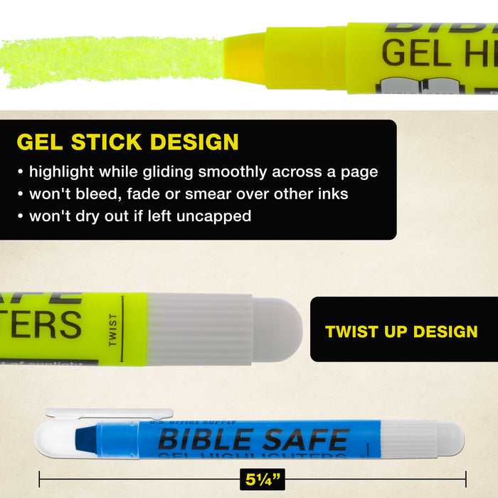 U.S. Office Supply Bible Safe Gel Highlighters, Pack of 12 - 6 Bright Neon Yellow Highlight Colors Plus 6 Colors - Won't Bleed, Fade or Smear - Study