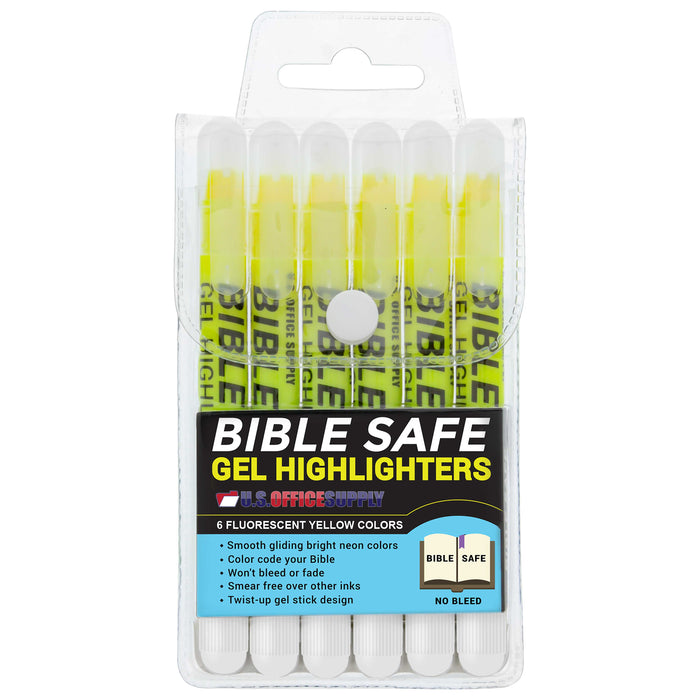 U.S. Office Supply 6 Pack of Yellow Bible Safe Gel Highlighters - Bright Neon Fluorescent Yellow Color Markers - Won't Bleed, Fade or Smear - Twist-Up