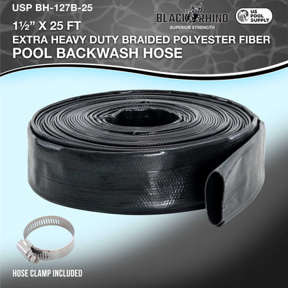 Pool Backwash Hose 1 1/2 Inch Diameter x 25 Feet - Discharge Hose for Pump, Sand Filter & Sump Pump Hoses - Burst Resistant Lay Flat Drainage Hoses for Inground & Above Ground Pools