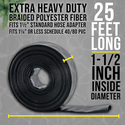 Pool Backwash Hose 1 1/2 Inch Diameter x 25 Feet - Discharge Hose for Pump, Sand Filter & Sump Pump Hoses - Burst Resistant Lay Flat Drainage Hoses for Inground & Above Ground Pools