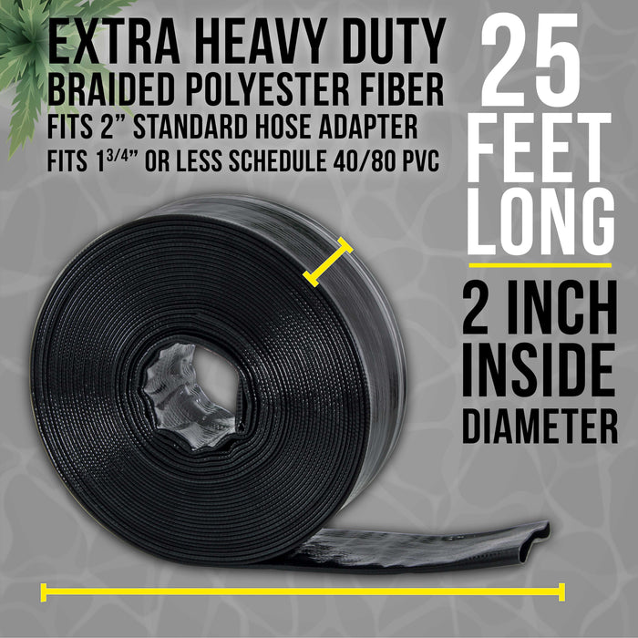 U.S. Pool Supply® Black Rhino 2" x 25' Pool Backwash Hose with Hose Clamp - Extra Heavy Duty Superior Strength, Thick 1.2mm (47 mils), Burst Resistant