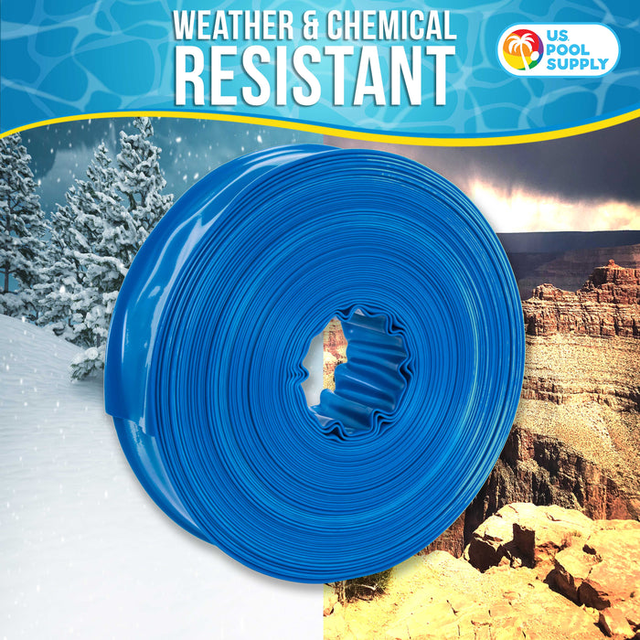 1-1/2" x 50' Heavy Duty Blue Swimming Pool Backwash Hose with Hose Clamp