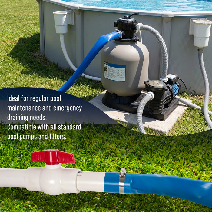 1-1/2" x 50' Heavy Duty Blue Swimming Pool Backwash Hose with Hose Clamp