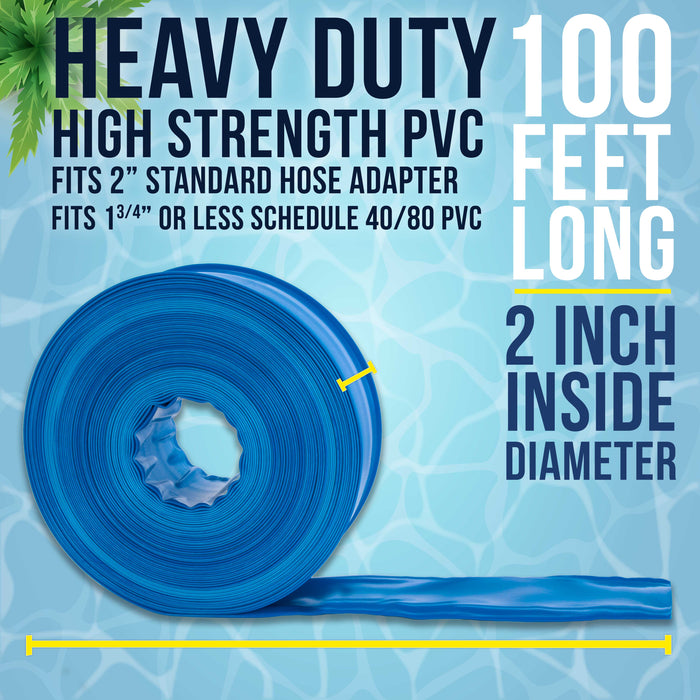 U.S. Pool Supply® 2" x 100' Heavy Duty Blue Swimming Pool Backwash Hose with Hose Clamp