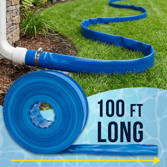 2" x 100' Heavy Duty Blue Swimming Pool Backwash Hose with Hose Clamp