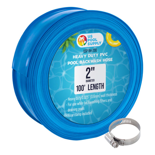 2" x 100' Heavy Duty Blue Swimming Pool Backwash Hose with Hose Clamp
