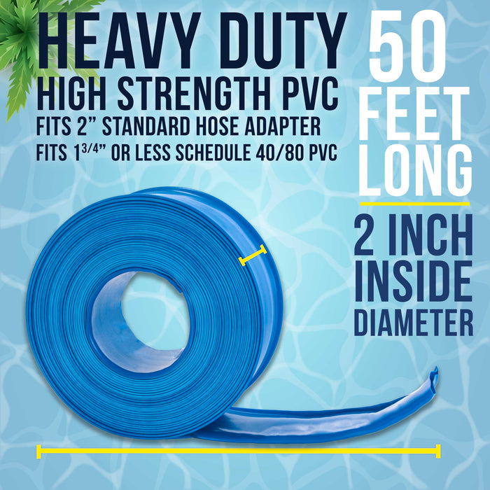 U.S. Pool Supply® 2" x 50' Heavy Duty Blue Swimming Pool Backwash Hose with Hose Clamp