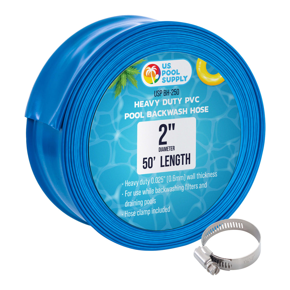 2" x 50' Heavy Duty Blue Swimming Pool Backwash Hose with Hose Clamp