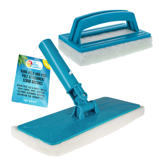 U.S. Pool Supply Hand-Held and Pool Pole Attachment Scrub Brushes - Surface Scrubbing Scouring Sponge Pads - Clean Pool Tile Grout, Walls Vinyl Liners