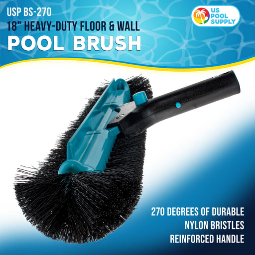 U.S. Pool Supply Professional 18" Heavy-Duty Floor & Wall Pool Brush with 270 Degrees of Durable Nylon Bristles - Reinforced Handle, Scrub Corners