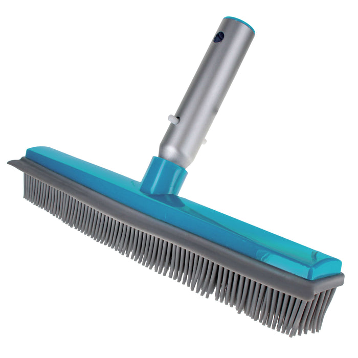 13" Pool Brush with Rubber Bristles and Squeegee Edge - Safe for Vinyl Liners, Ideal for Above-Ground Pools, Aluminum Pole Handle - Scrub Leaves Debris from Walls, Floors, Corners