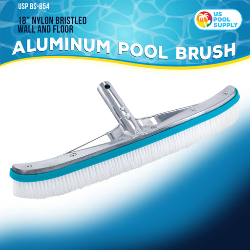 Professional 18" Aluminum Wall & Floor Pool Brush with Nylon Bristles and EZ Clip Handle - Reinforced Curved Ends, Durable Nylon Bristles