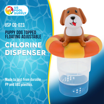 Puppy Dog Floating Pool Chlorine Dispenser, Collapsible Base, Holds 3" Tablets - 7" Fun Cute Pet Life Preserver Animal Float Floater