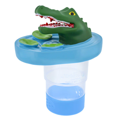 Open Mouth Alligator Floating Pool Chlorine Dispenser, Collapsible Base, Holds 3" Tablets - 6" Fun Scary Teeth Crocodile Animal Float