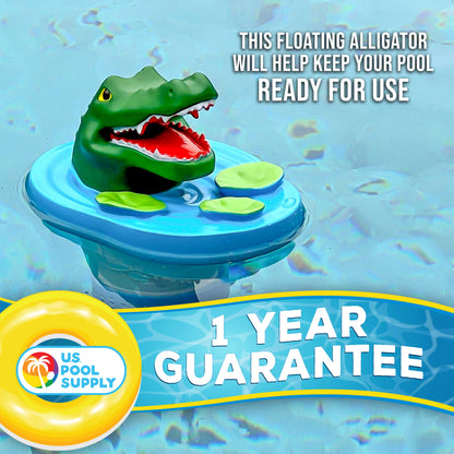 Open Mouth Alligator Floating Pool Chlorine Dispenser, Collapsible Base, Holds 3" Tablets - 6" Fun Scary Teeth Crocodile Animal Float