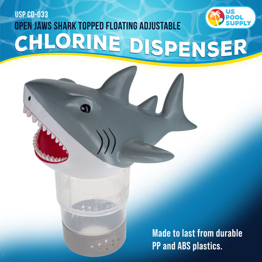 U.S. Pool Supply Open Jaws Great White Shark Floating Pool Chlorine Dispenser, Collapsible Base, Holds 3" Tablets - Scary Teeth, Animal Float Floater