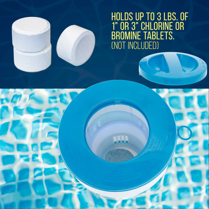 U.S. Pool Supply® Pool Floating Collapsible Chlorine 3" Tablet Chemical Dispenser, 7" Diameter, Collapsible Tank
