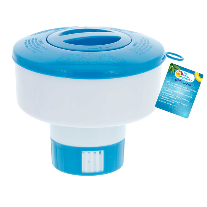 U.S. Pool Supply® Pool Floating Collapsible Chlorine 3" Tablet Chemical Dispenser, 7" Diameter, Collapsible Tank