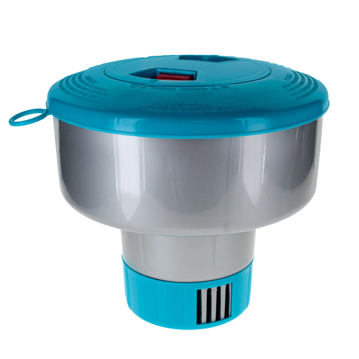 Pool Chlorine Floater Dispenser with Lid Lock - Large 7" Floating Chlorinator, Holds 3 Tablets - Inground & Above Ground Swimming Pools - Adjustable Flow, Balanced Chemical Delivery