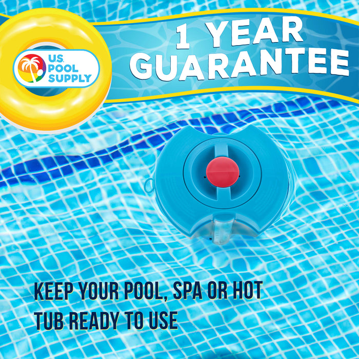 U.S. Pool Supply Deluxe Pool Chlorine Floater Dispenser with 100° F Thermometers on Each Side, Pop-Up Refill Indicator - Large Capacity Holds 3", 4" Tablets 8" Diameter Floating Chlorinator