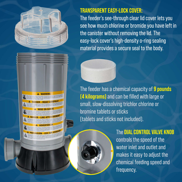 Professional Off-Line Pool Automatic Chlorine Feeder - 9 lb Chemical Capacity, Compatible with Hayward CL220 Chlorinator - Above Ground Swimming Pools, Easy Installation