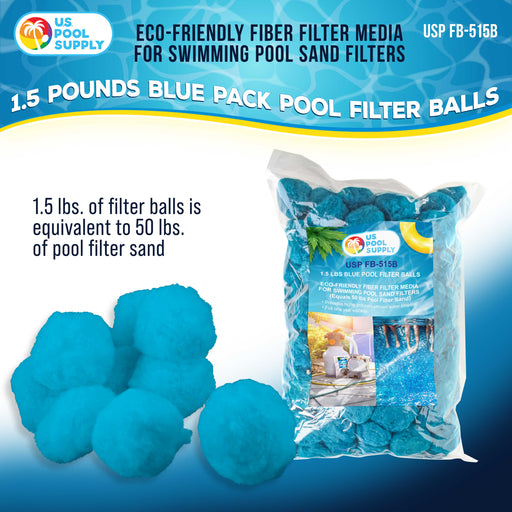 U.S. Pool Supply 1.5 lbs Blue Pool Filter Balls - Eco-Friendly Fiber Filter Media for Swimming Pool Sand Filters (Equals 50 lbs Pool Filter Sand)