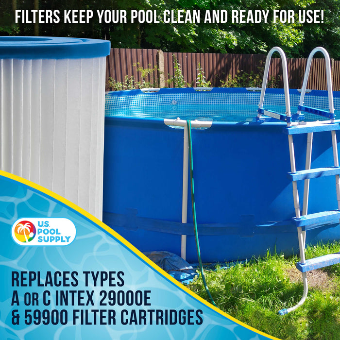 4 Pack of Universal Replacement Filter Cartridges, Type A or C, Compatible with Above Ground Swimming Pool Pumps Using A or C Filters