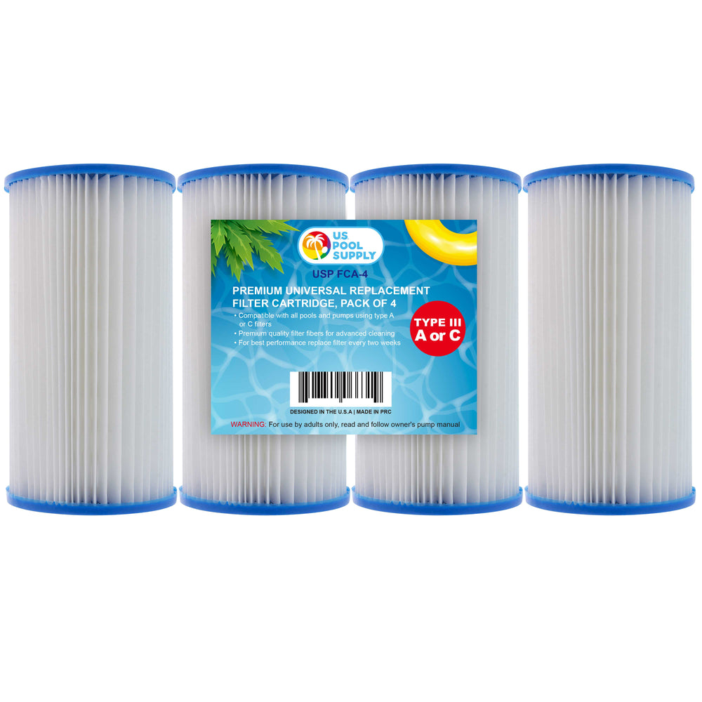 U.S. Pool Supply® 4 Pack of Universal Replacement Filter Cartridges, Type A or C, Compatible with Above Ground Swimming Pool Pumps Using A or C Filters