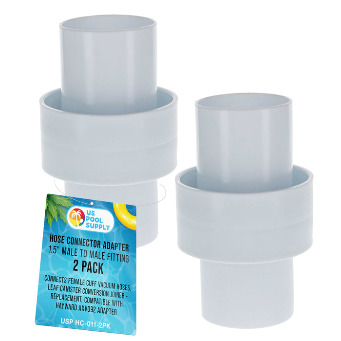 Hose Connector Adapter, 1.5" Male to Male Fitting, Pack of 2 - Connects Female Cuff Vacuum Hoses, Leaf Canister Conversion Joiner - Replacement, Compatible with Hayward AXV092 Adapter