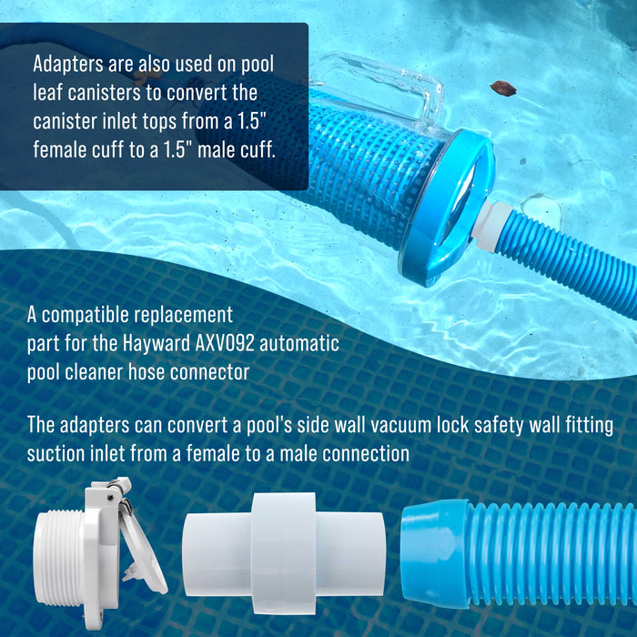 Hose Connector Adapter, 1.5" Male to Male Fitting, Pack of 2 - Connects Female Cuff Vacuum Hoses, Leaf Canister Conversion Joiner - Replacement, Compatible with Hayward AXV092 Adapter