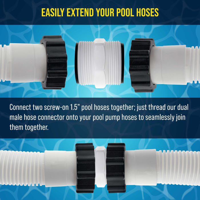 1.5" Pool Split Hose Connector Adapter with Gaskets, Pack of 2 - Hose Extender Joint Connection - Above Ground Replacement Compatible with Intex Pool Filter Pumps
