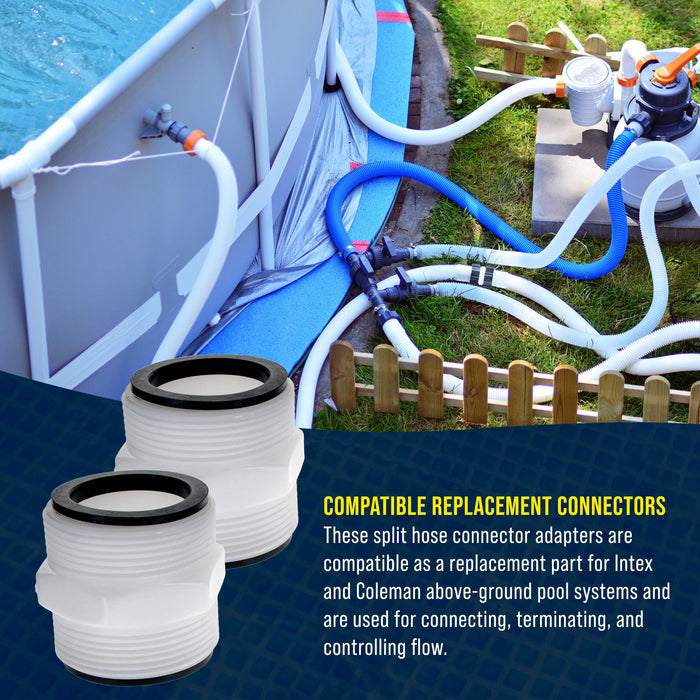 1.5" Pool Split Hose Connector Adapter with Gaskets, Pack of 2 - Hose Extender Joint Connection - Above Ground Replacement Compatible with Intex Pool Filter Pumps