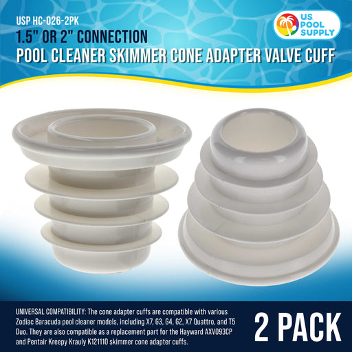Pool Cleaner Skimmer Cone Adapter Valve Cuff, 2 Pack - Vacuum Hose Adapter Compatible with Zodiac Baracuda Valve Cuff W70263, W63900, Pentair Kreepy Krauly K121110, 1.5" 2" Connection