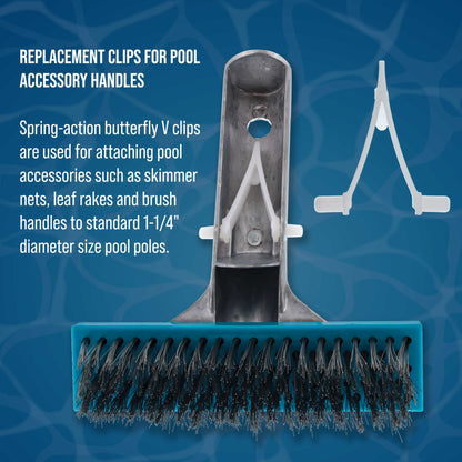 Pool Butterfly V Clips, Pack of 8 - Plastic Pool Accessory Replacement Clips for Handles on Skimmer Nets, Leaf Rakes, Brushes, Vacuum