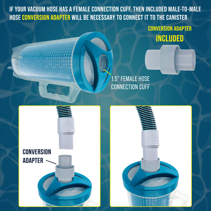 U.S. Pool Supply® In-line Pool Leaf Canister with Large Plastic Mesh Basket & Mesh Bag - Fits 1-1/2” Pool Cleaner Vacuum Hose Sections - Skims Leaves, Prevents Clogging