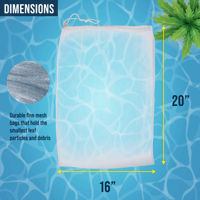 U.S. Pool Supply Fine Mesh Filter Bags for Leaf Vacuum Pool Cleaners, 2 Pack - Large 16" x 20" Replacement Net Bags, Holds Leaves Debris Universal Fit
