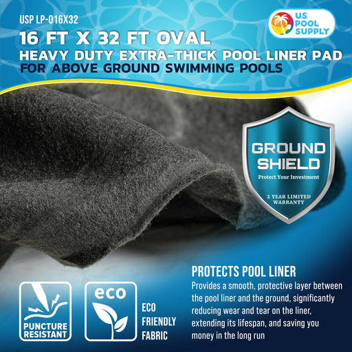 U.S. Pool Supply Ground Shield 16-Foot x 32-Foot Oval Heavy Duty Pool Liner Pad for Above Ground Swimming Pools, Protects Pool Liner Prevents Puncture