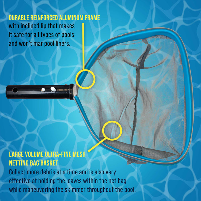 U.S. Pool Supply 11" Swimming Pool, Spa Leaf Skimmer Rake Net - 11" Deep Ultra Fine Mesh Netting Bag Basket, Strong Aluminum Frame, Inclined Lip