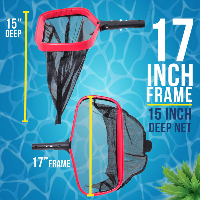 U.S. Pool Supply® Professional Heavy Duty 17" Swimming Pool Leaf Skimmer Rake with Deep Net Bag - Strong Aluminum Frame, Faster Cleaning, Debris Pickup