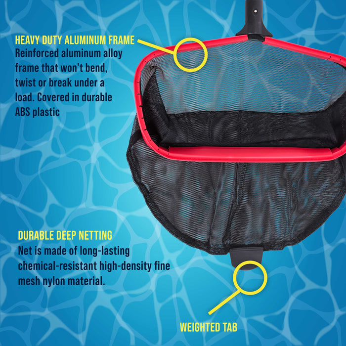U.S. Pool Supply® Professional Heavy Duty 17" Swimming Pool Leaf Skimmer Rake with Deep Net Bag - Strong Aluminum Frame, Faster Cleaning, Debris Pickup