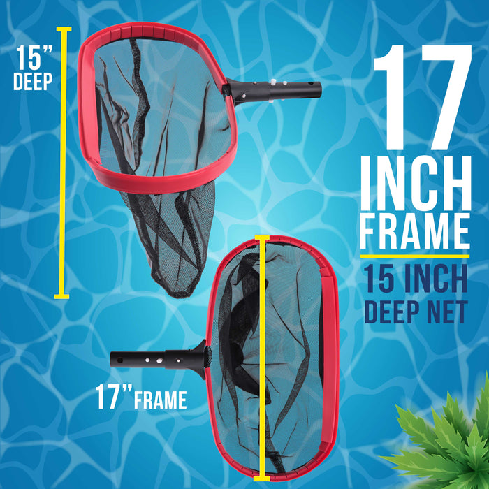 U.S. Pool Supply® Professional Deluxe Swimming Pool Leaf Skimmer Rake with Deep Net Bag, Heavy Duty - Strong Reinforced Aluminum Frame, EZ Clip Handle